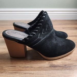 Sofft Black Suede Chunky Heel Mules